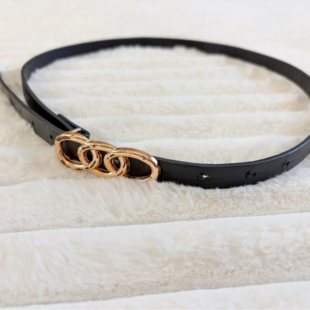 Gold-Accent Black Women's Skinny Belt